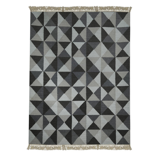 Beige, Grey and Dark Grey Geometric pattern, Hand-woven PEQURA Rug