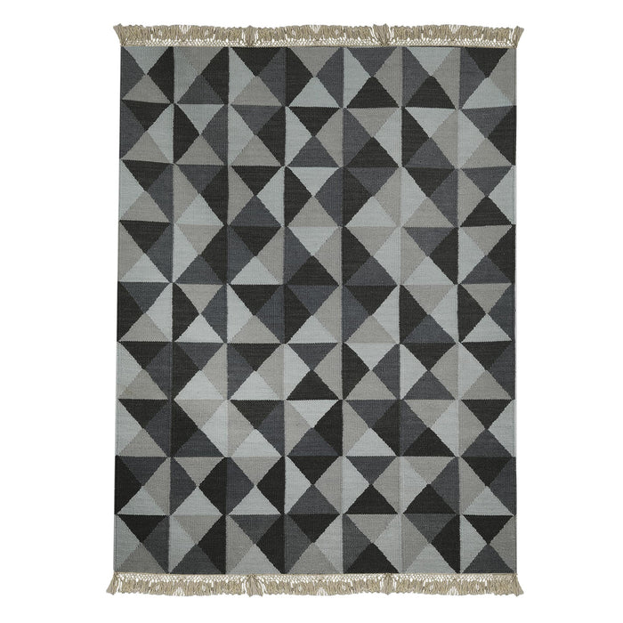 Beige, Grey and Dark Grey Geometric pattern, Hand-woven PEQURA Rug