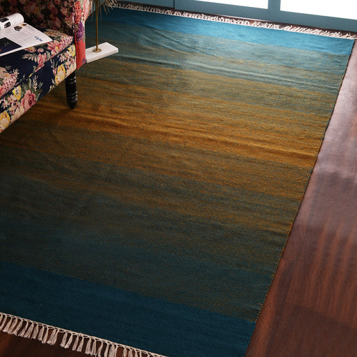 Green, Yellow and Blue, Stripe Pattern PEQURA Rug