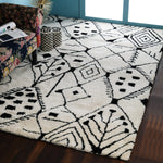 Black and white, Tufted Shaggy PEQURA Rug