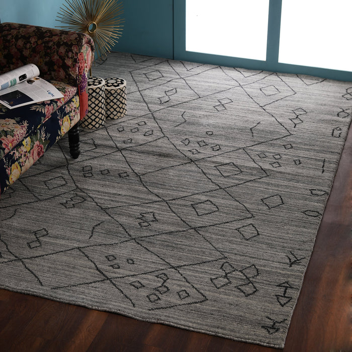 Beige and Black, Moroccan Style, Wool, Tufted PEQURA Rug