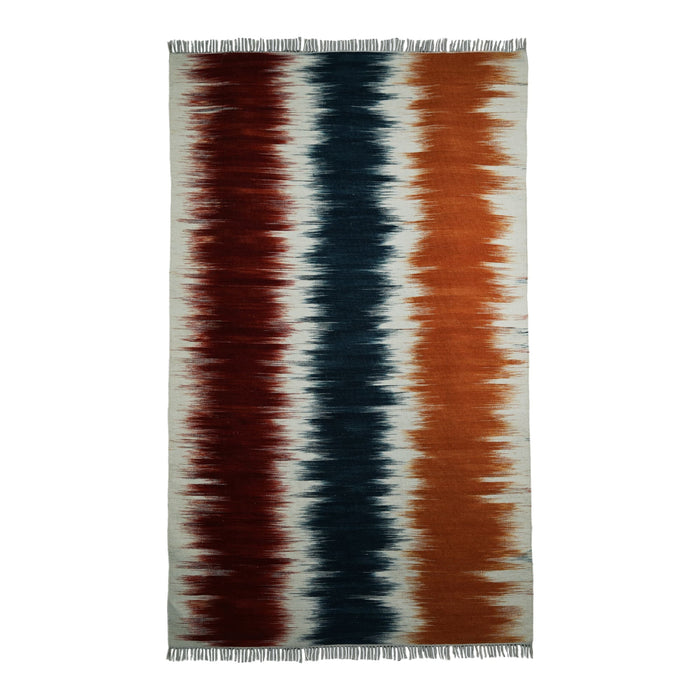 Orange, Blue and Red, Ikat Pattern, Rectangle PEQURA Rug