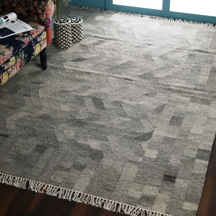Grey, Hand-woven, Flat Weave PEQURA Rug