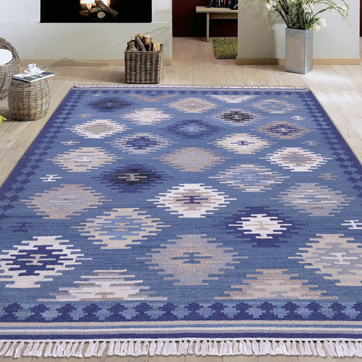 Beige, blue, and brown, Kilim Pattern, PEQURA Rug