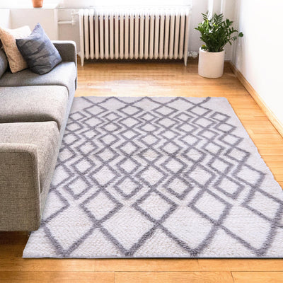 Grey and Ivory, Shags style, Geometric pattern, PEQURA Rug