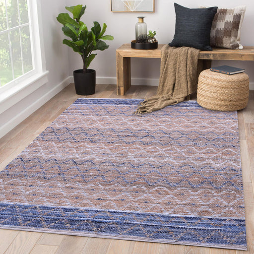 Blue and Off White, Geometric Pattern PEQURA Rug