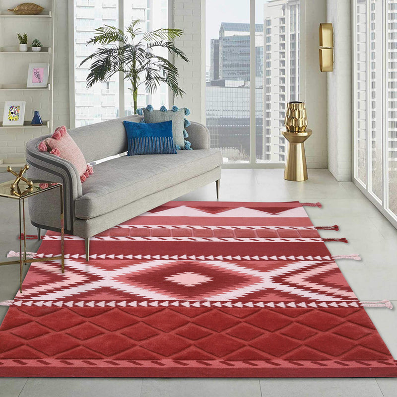 Red, white, and Peach, Hand-Tufted PEQURA Rug
