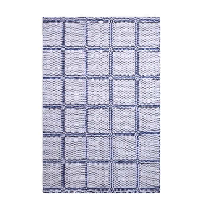 Blue and White, Check Pattern, Wool PEQURA Rug