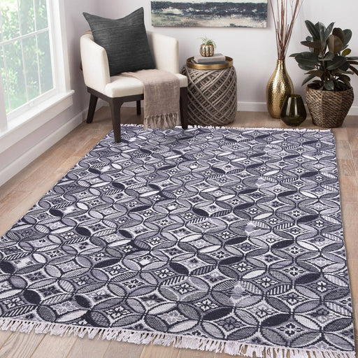 Grey and Black, Flat, Geometric, Rectangle PEQURA Rug