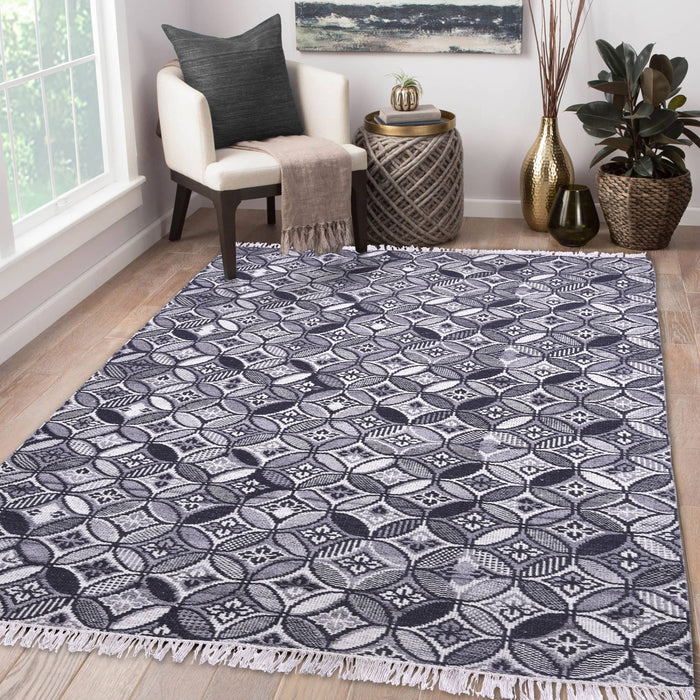 Grey and Black, Flat, Geometric, Rectangle PEQURA Rug