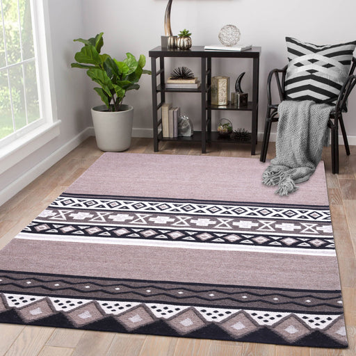 Black, Brown, and White, Geometric Pattern PEQURA Rug