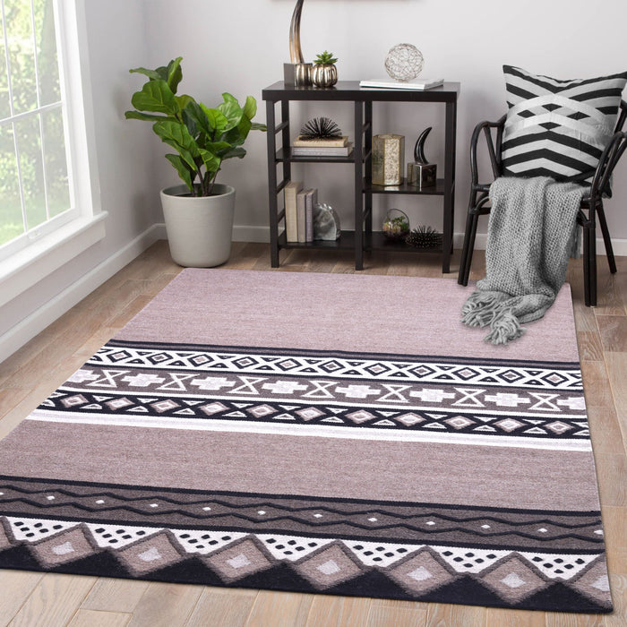 Black, Brown, and White, Geometric Pattern PEQURA Rug