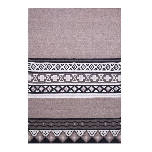 Black, Brown, and White, Geometric Pattern PEQURA Rug