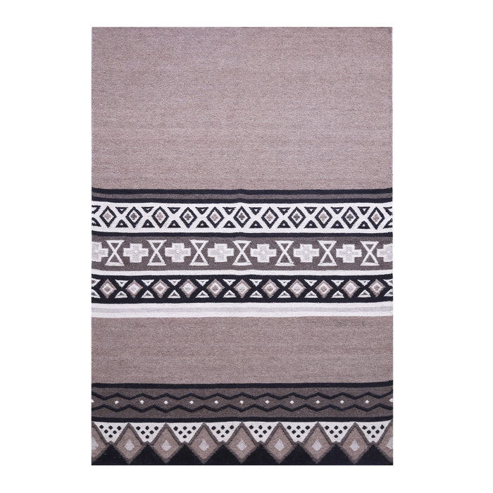 Black, Brown, and White, Geometric Pattern PEQURA Rug