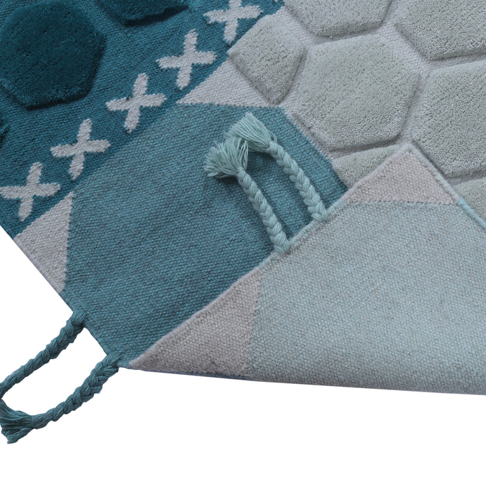 Duck Egg And Teal Color, stylish, Geometric Pattern, Hand-Tufted, Wool Rug