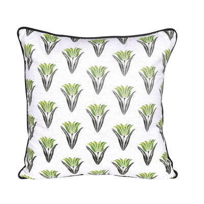 Floral Printed Cotton Green/White Cushion Cover