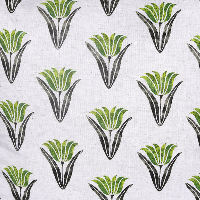 Floral Printed Cotton Green/White Cushion Cover
