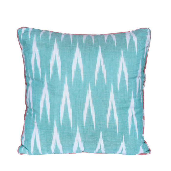 Ikat Pattern Aqua & White Cotton Cushion Cover