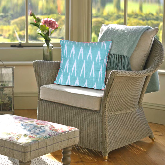 Ikat Pattern Aqua & White Cotton Cushion Cover