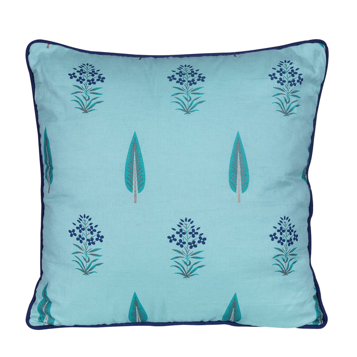 Cotton Aqua Blue Printed Floral Cushion Cover