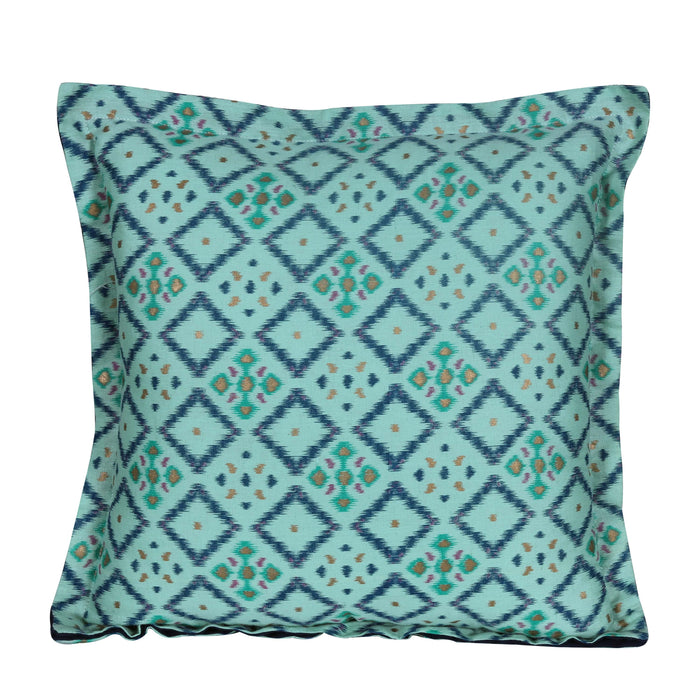 Aqua Blue Printed Patterned Traditional Cushion Cover