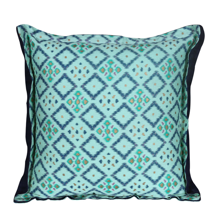 Aqua Blue Printed Patterned Traditional Cushion Cover
