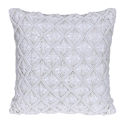 Macrame Style Traditional White Cushion Cover