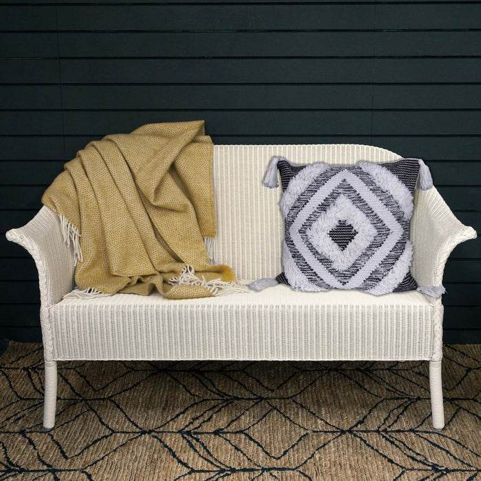 Traditionally Designed White Geometric Cushion Cover