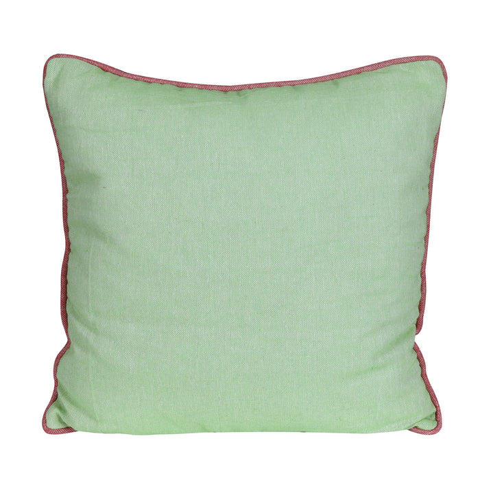 Plain Reversible Red Border Green Texture Cushion Cover - Set of 2 Pcs