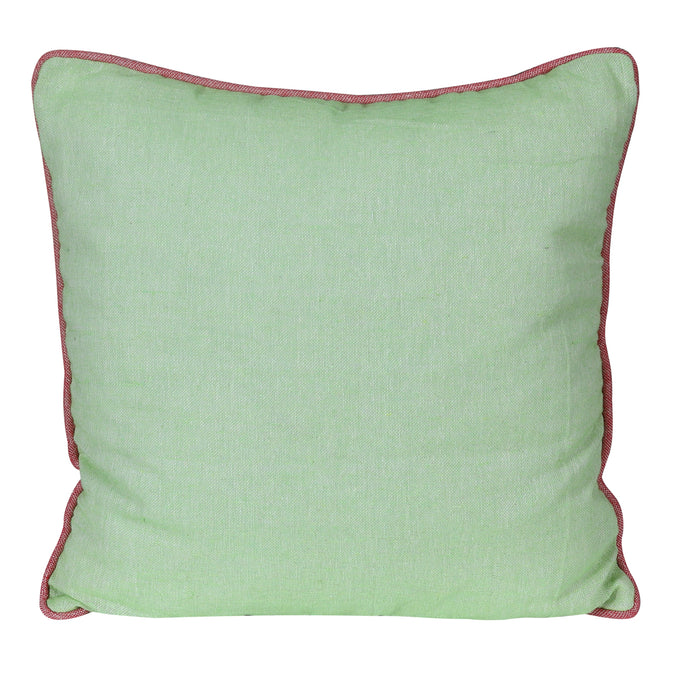 Plain Reversible Red Border Green Texture Cushion Cover - Set of 2 Pcs