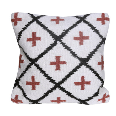White/Red Patterned Geometric Cushion Cover