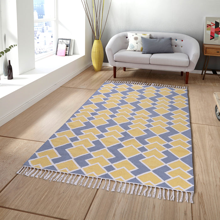 PEQURA Yellow/Grey and Natural color Cotton Rug/Runner/Door Mat