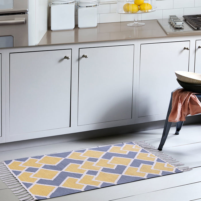 PEQURA Yellow/Grey and Natural color Cotton Rug/Runner/Door Mat