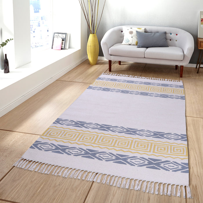 PEQURA Yellow/Gray and Natural Color Cotton Floor Covering Akbar Rug/Runner/Door Mat