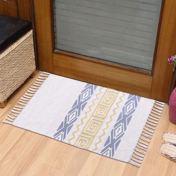 PEQURA Yellow/Gray and Natural Color Cotton Floor Covering Akbar Rug/Runner/Door Mat